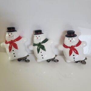 Vintage Set of (3) Ceramic Snowman Ornaments